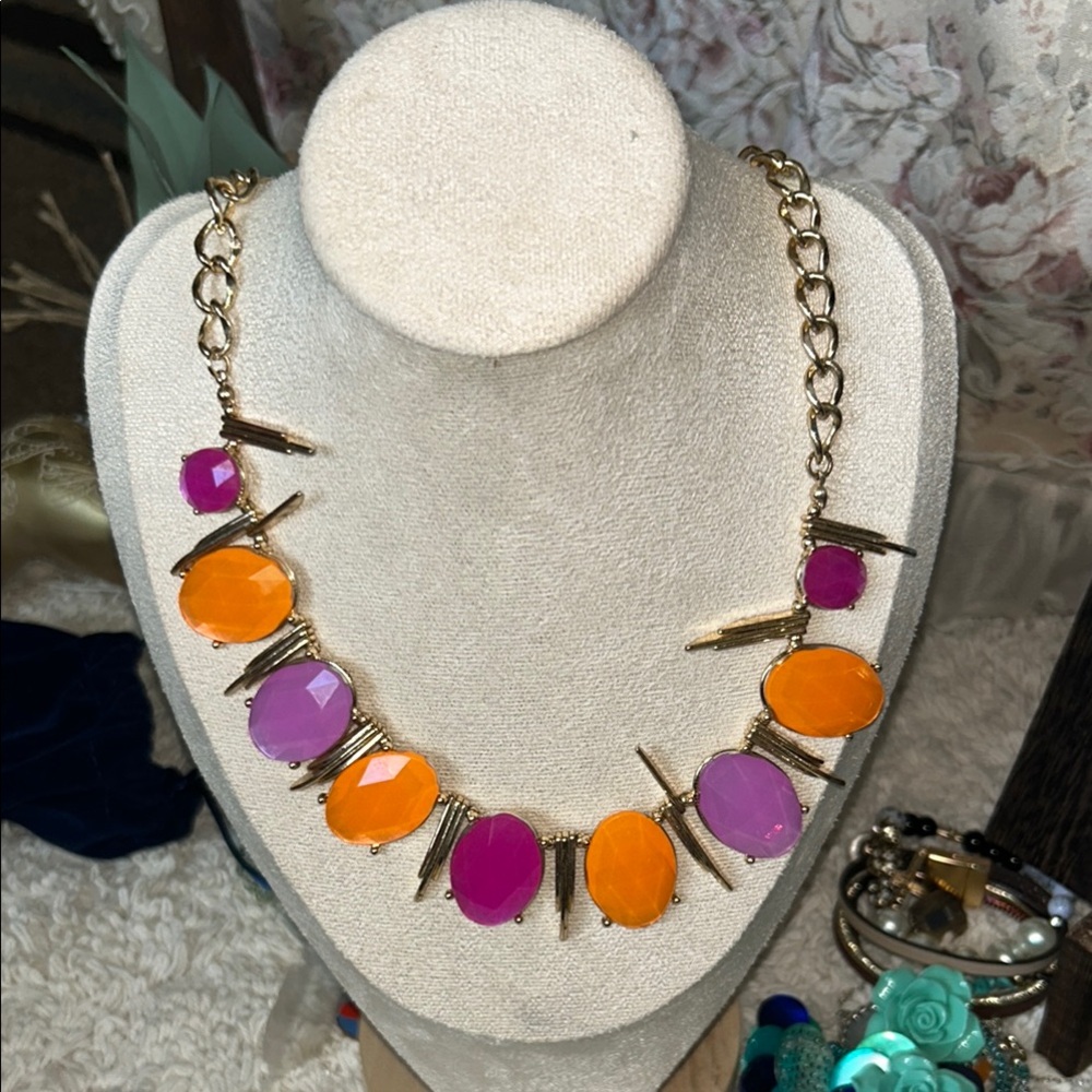 Vibrant Orange and Pink Statement Necklace